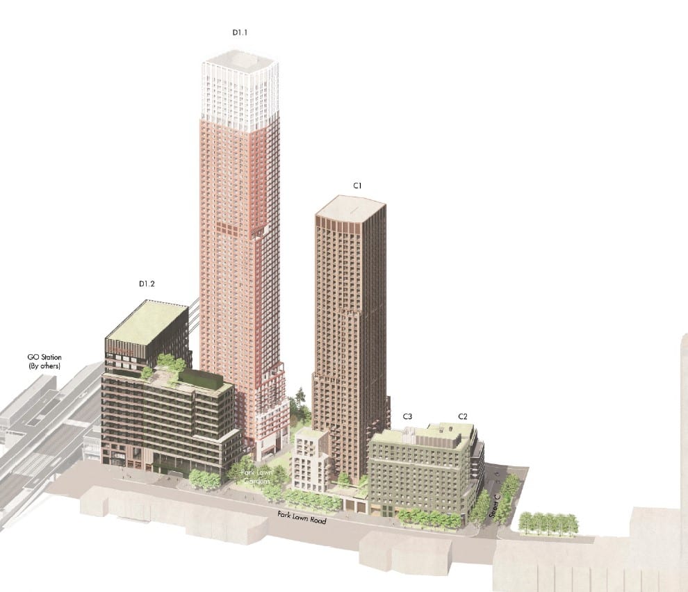 Rendering of Station Square + Park Lawn Gardens exterior site plan aerial