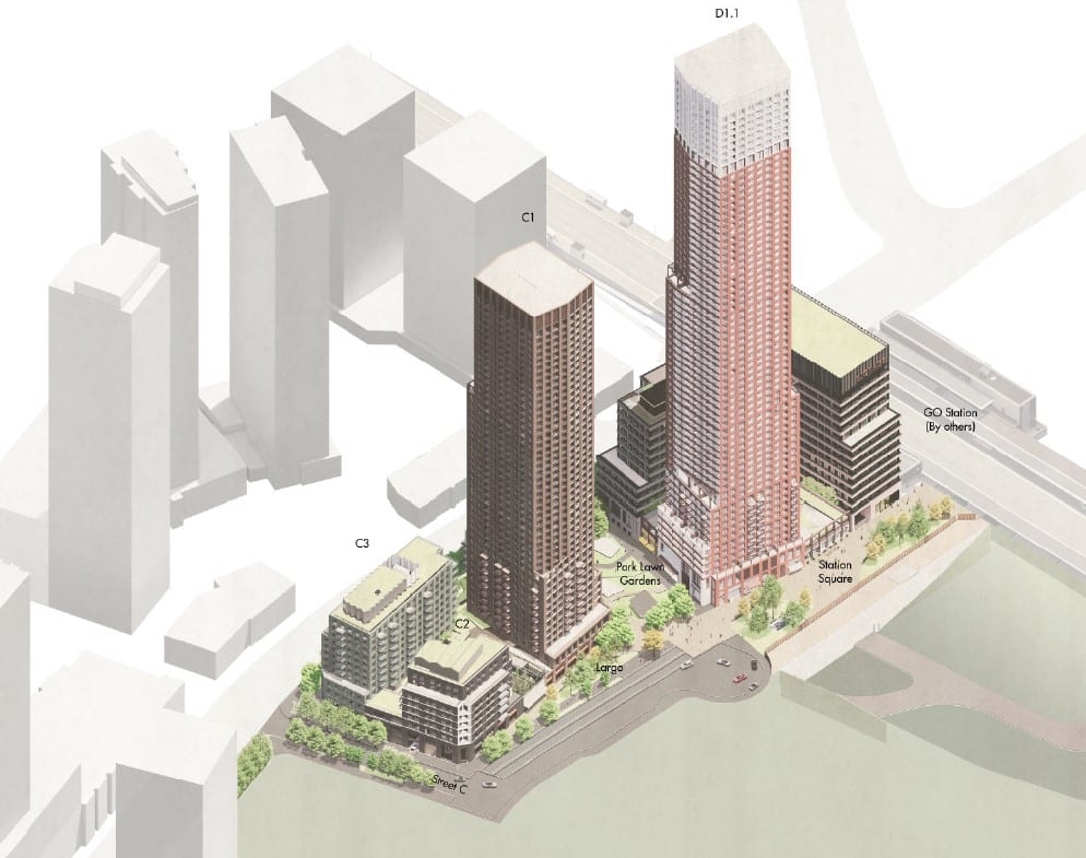 Rendering of Station Square + Park Lawn Gardens aerial