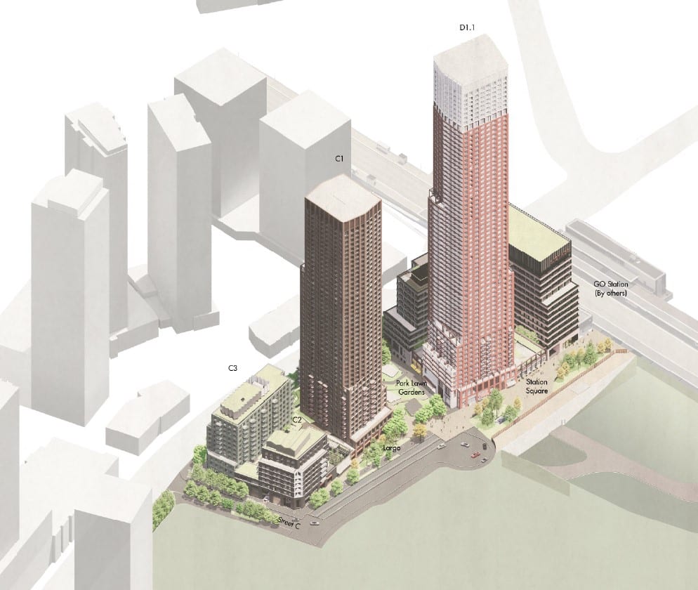 Rendering of Station Square + Park Lawn Gardens aerial