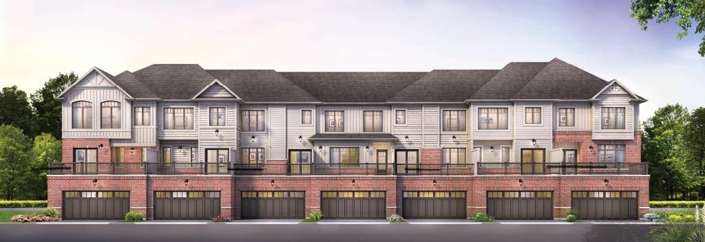 Rendering of Whitevale Towns exterior back with parking garages