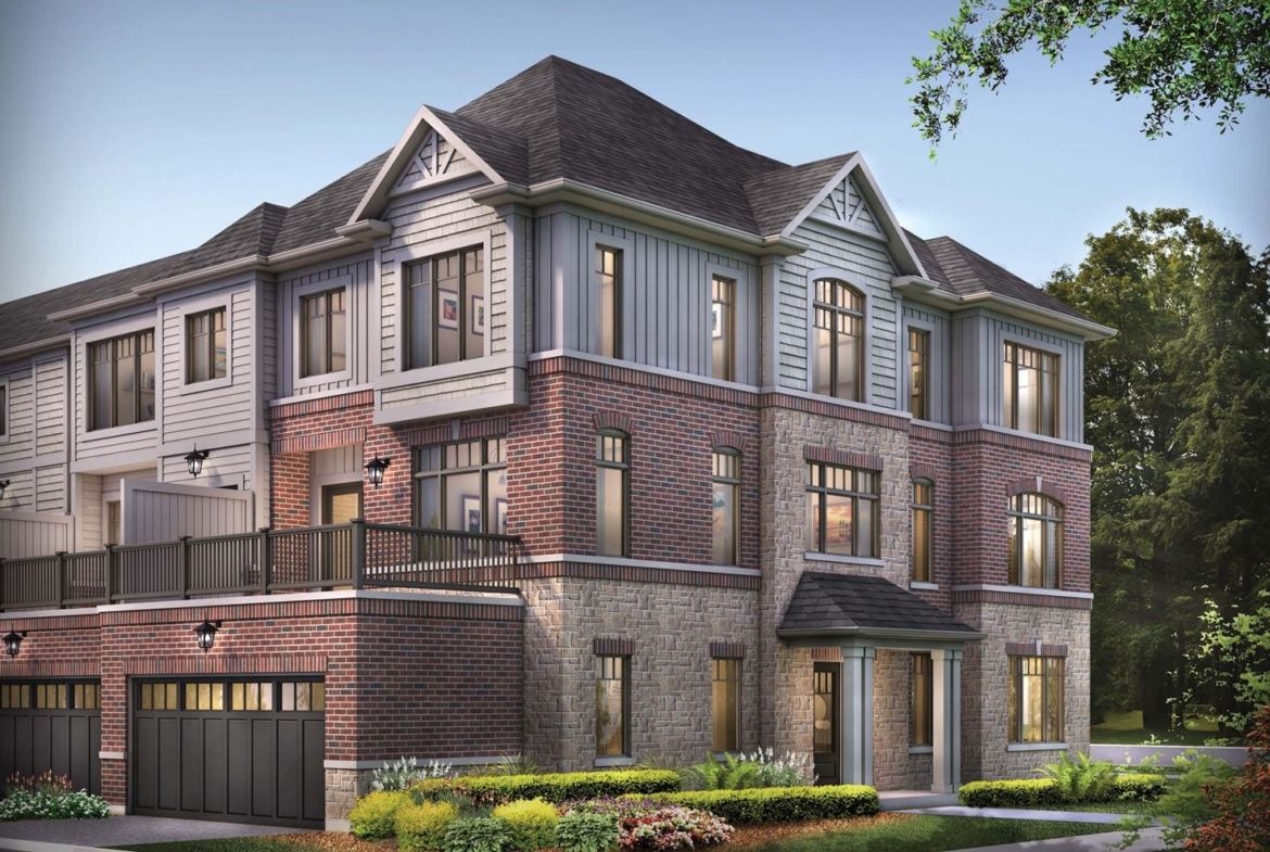 Rendering of Whitevale Towns exterior corner with parking garage