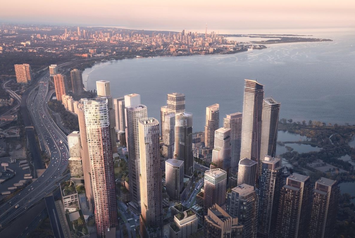 Rendering of 2150 Lake Shore Condos aerial dusk