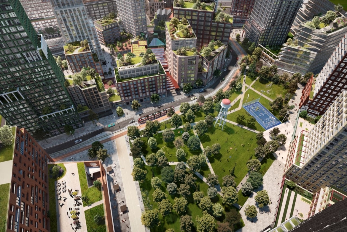 Rendering of 2150 Lake Shore Condos park aerial