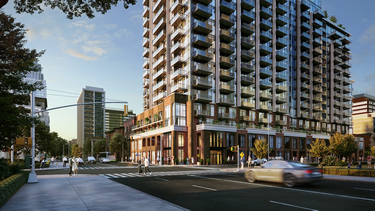 Rendering of 75 James condos exterior entrance