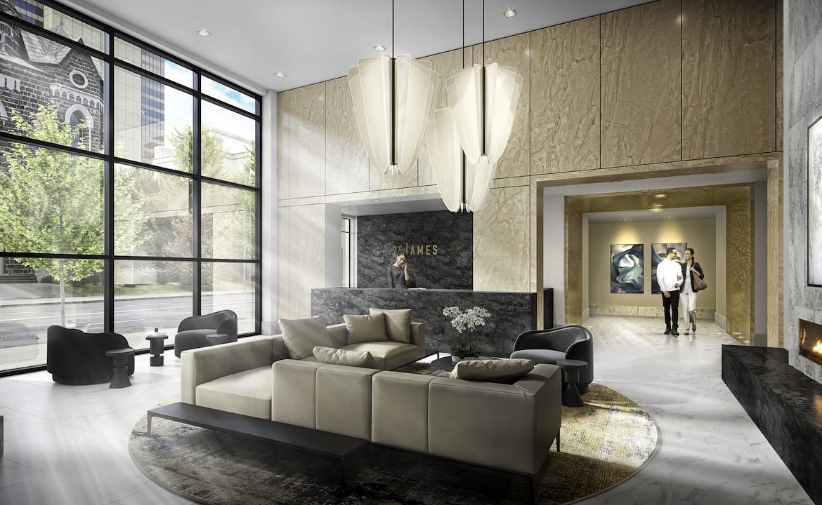 Rendering of 75 James condos interior residential lobby