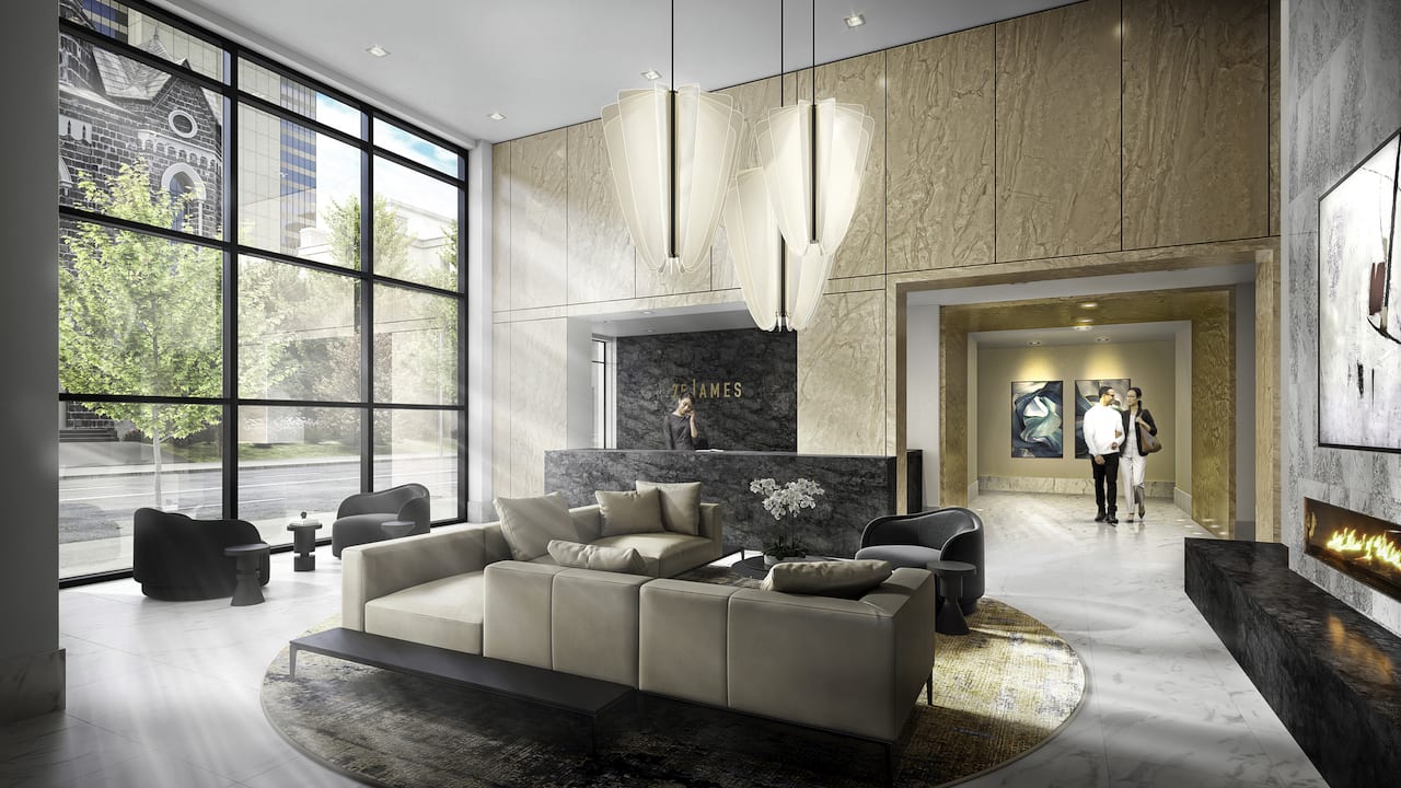 Rendering of 75 James condos interior residential lobby
