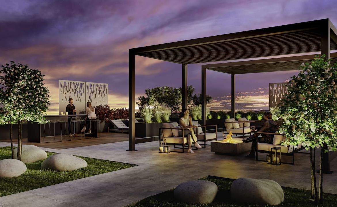 Rendering of 75 James condos rooftop terrace at night