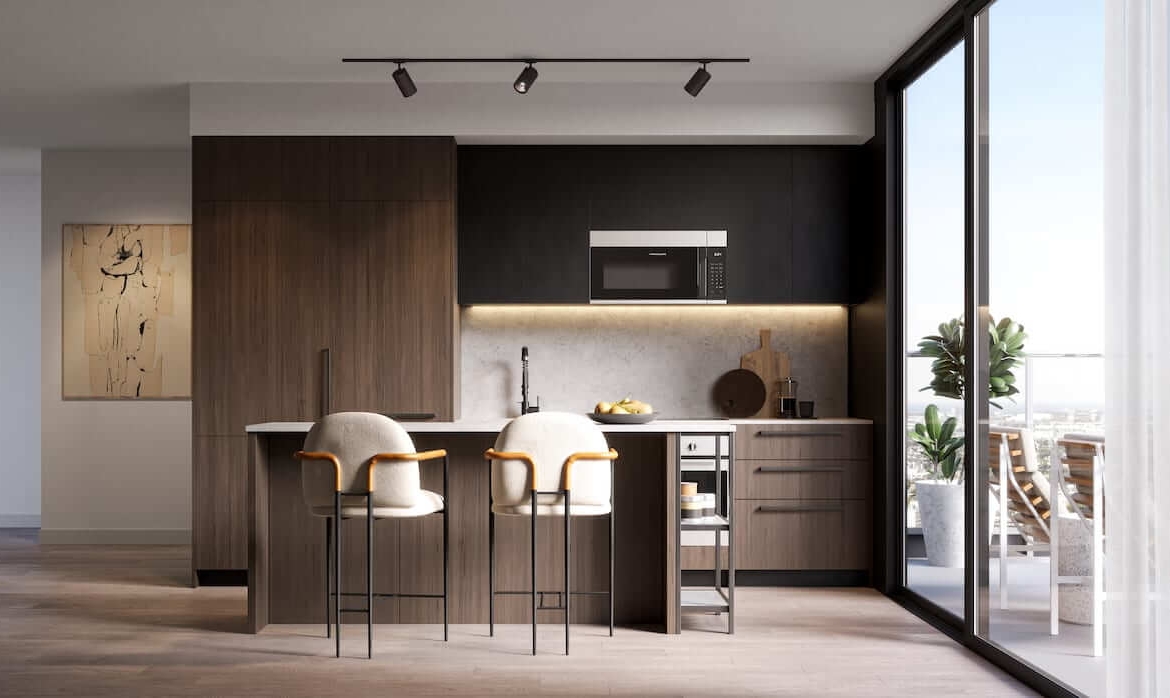 Corktown Condos suite interior kitchen style dark