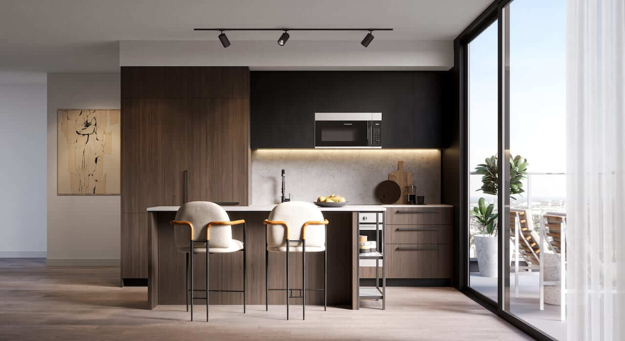Corktown Condos suite interior kitchen style dark