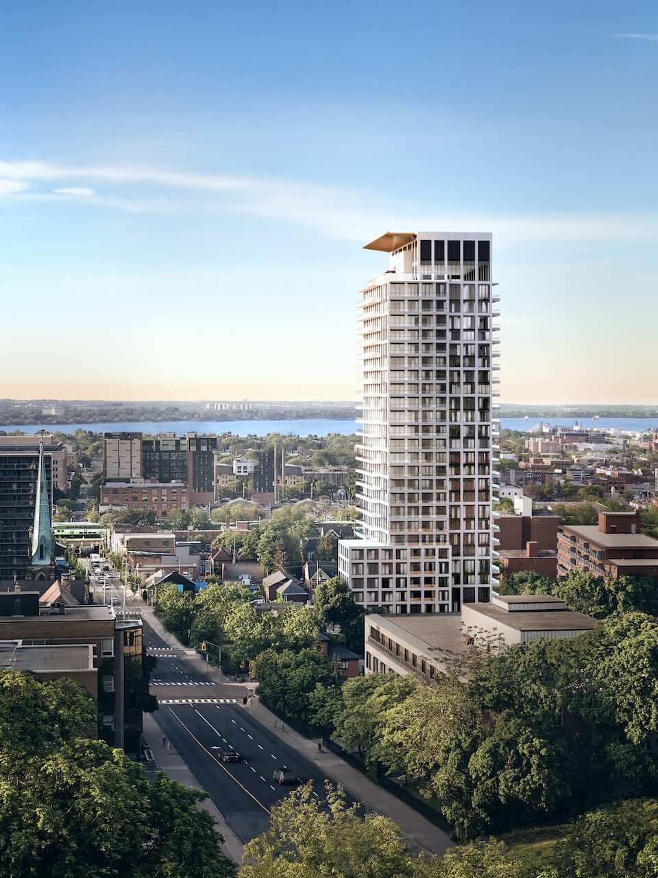 Corktown Condos exterior aerial looking North