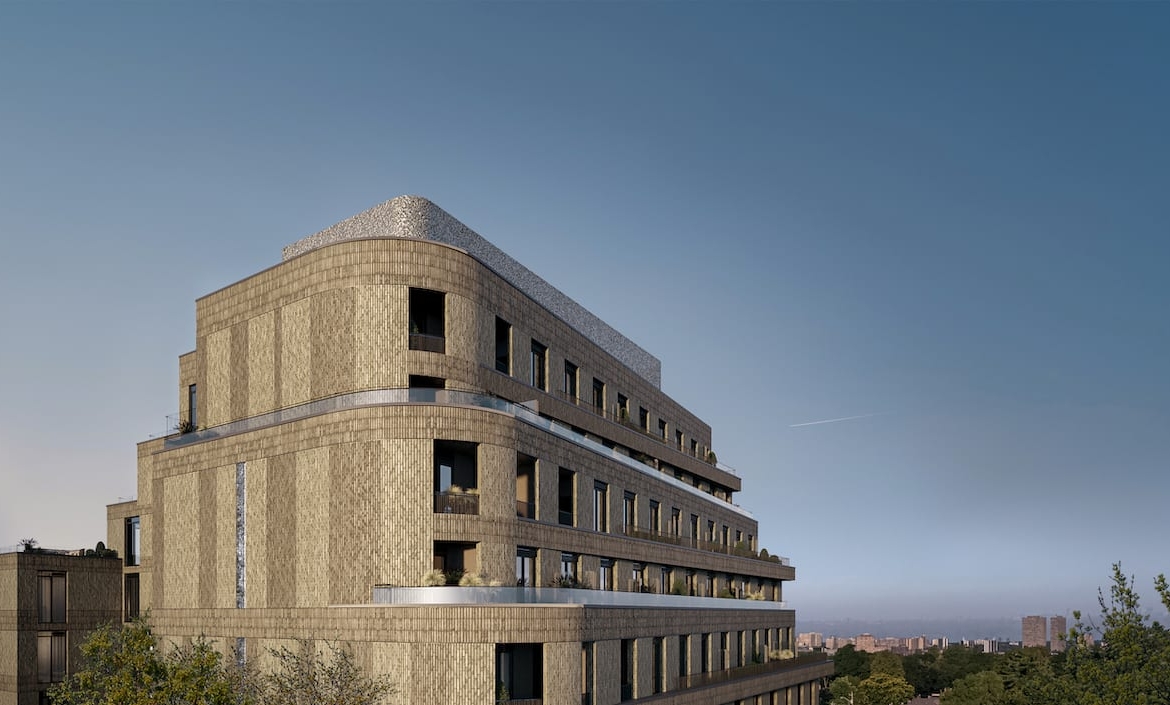Rendering of Craft Residences exterior evening