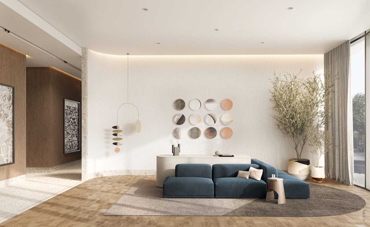 Rendering of Craft Residences lobby seating