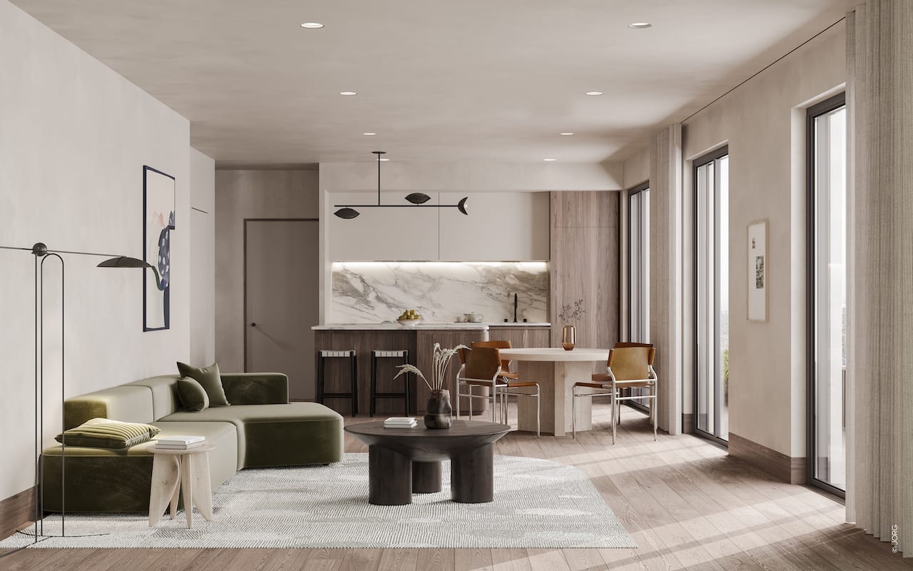 Rendering of Craft Residences suite interior