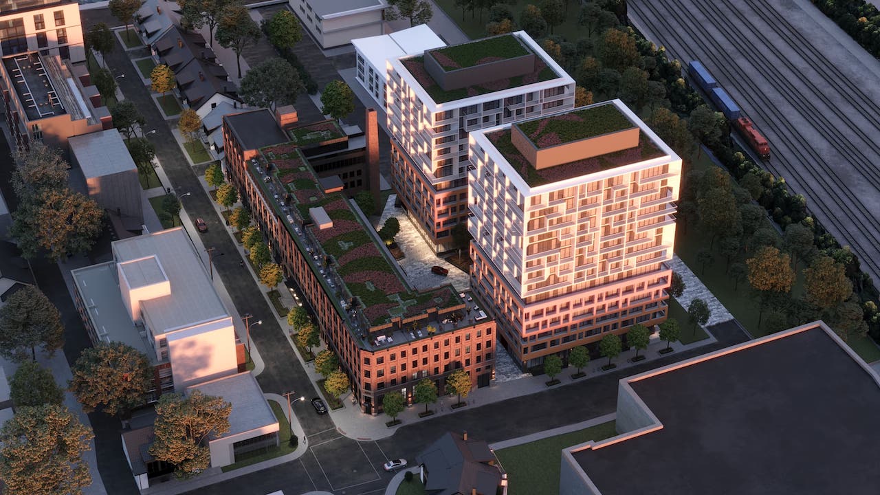 Rendering of The Essery Condos exterior aerial