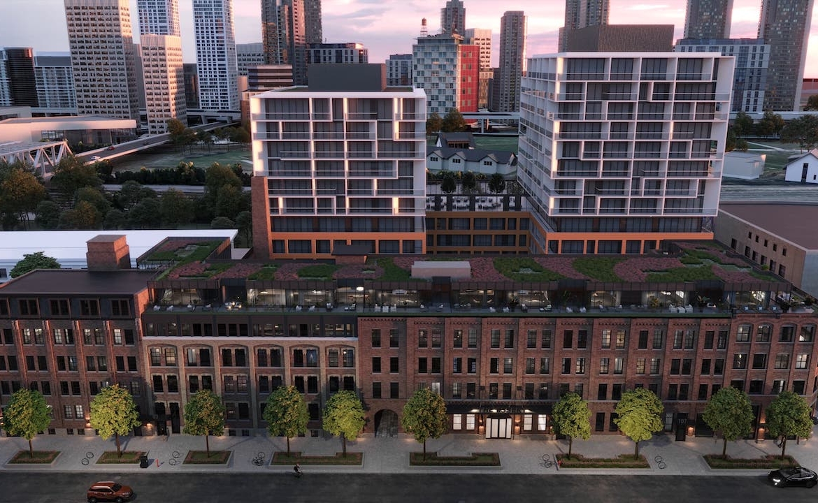 Rendering of The Essery Condos exterior side view aerial