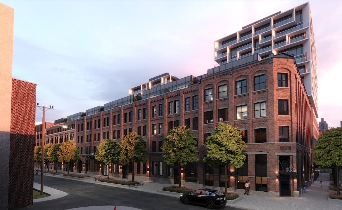 Rendering of The Essery Condos exterior angled side view