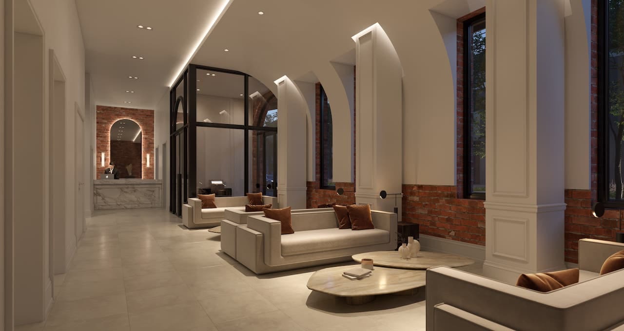 Rendering of The Essery Condos interior lobby lounge