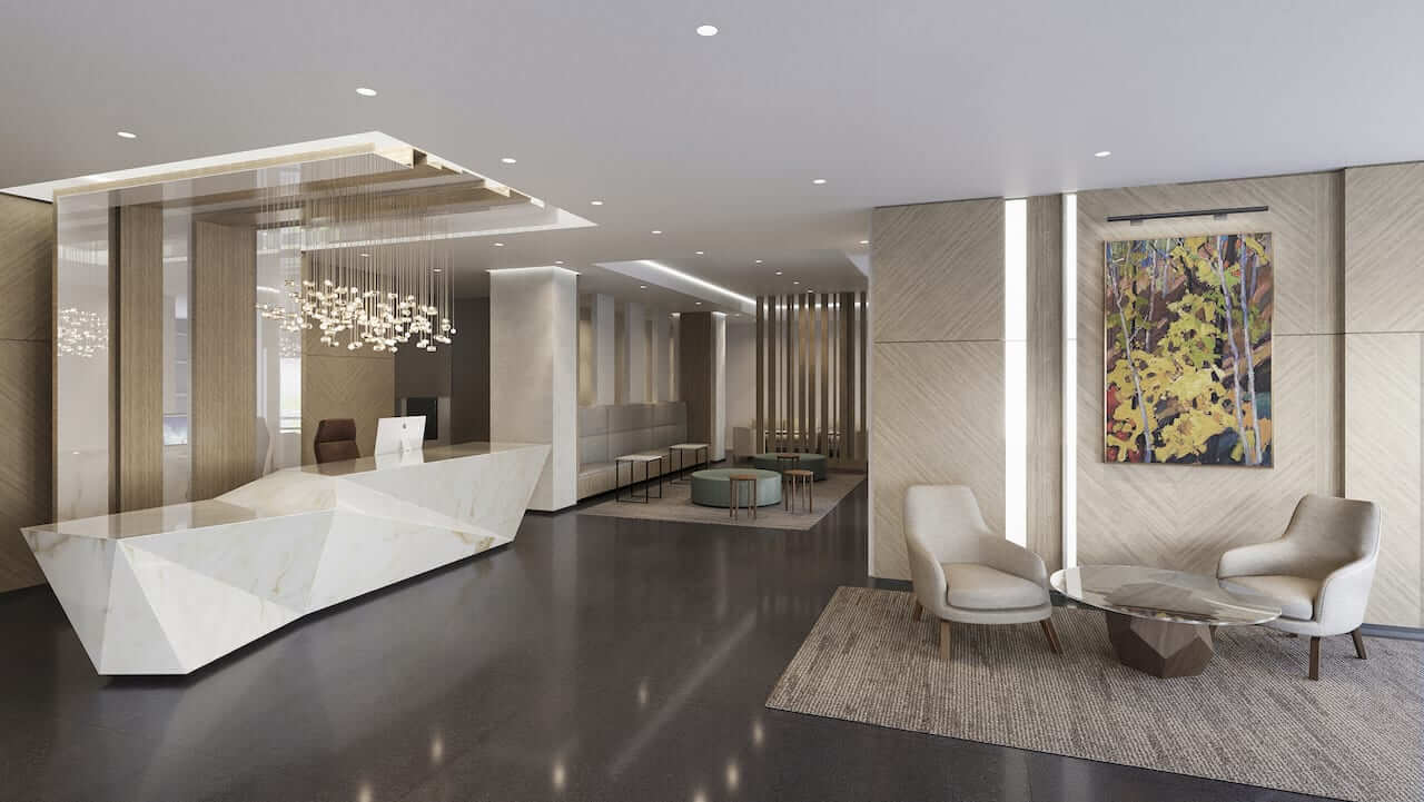 Rendering of Lake Pointe Condos lobby with concierge