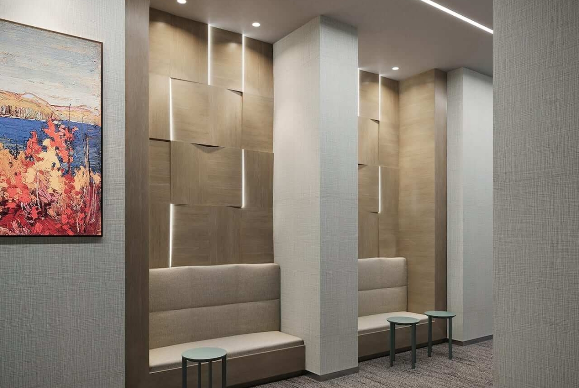 Rendering of Lake Pointe Condos hallway seating
