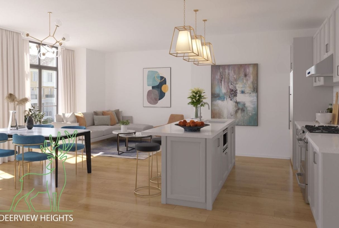 Rendering of DeerView Heights interior kitchen living room area