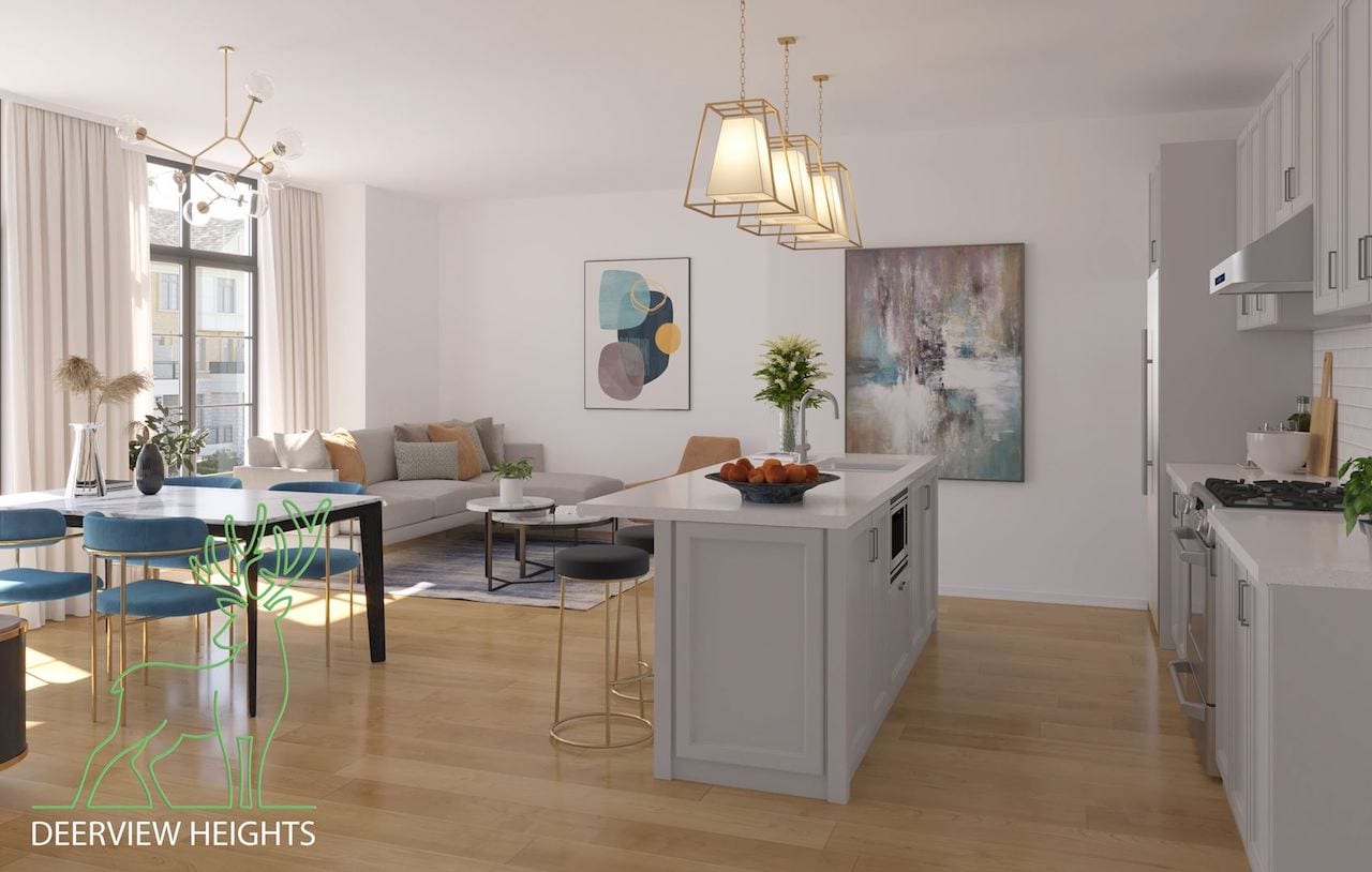 Rendering of DeerView Heights interior kitchen living room area