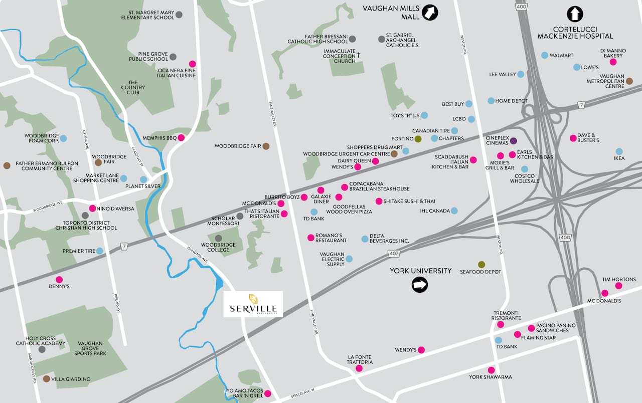 Amenity map Serville Residences Woodbridge Ontario