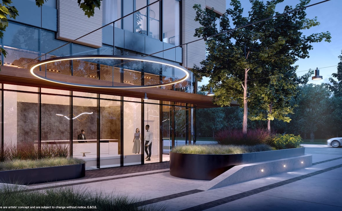 Rendering of CAVO Condos exterior lobby