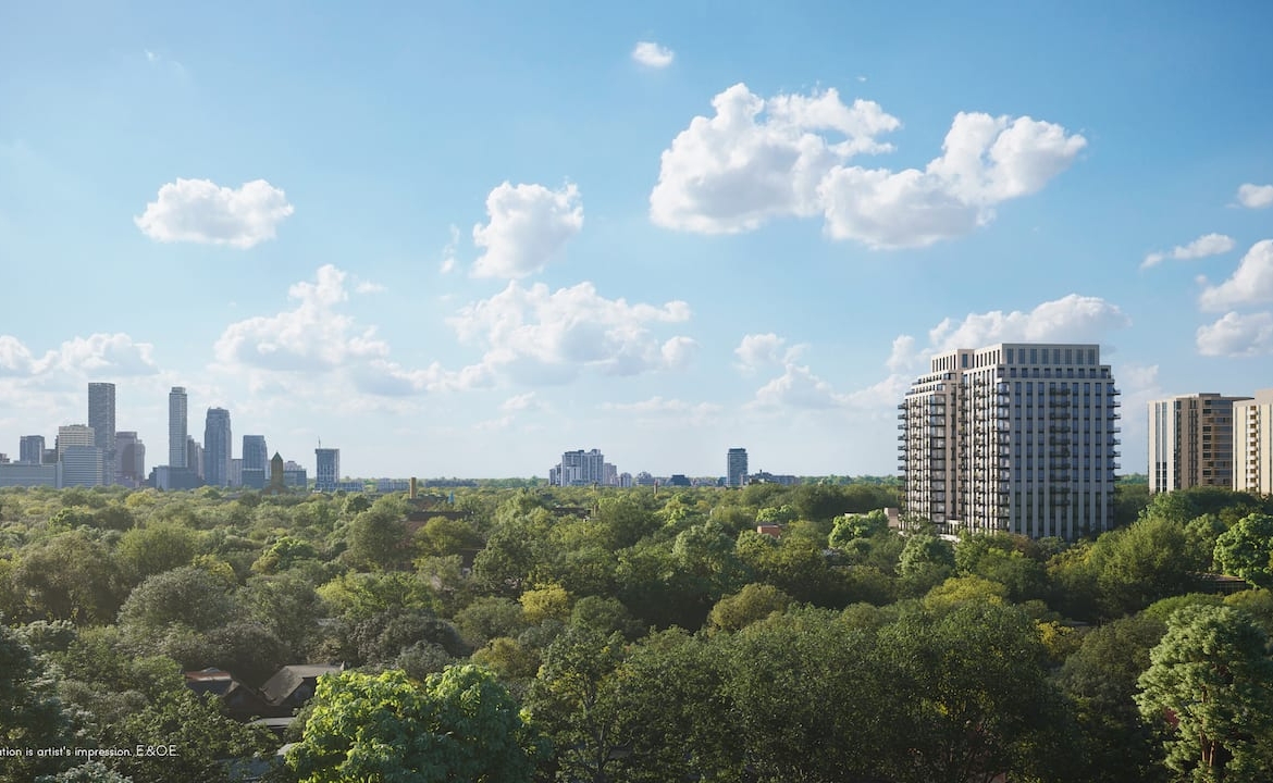 Rendering of South Forest Hill Condos aerial view with greenery