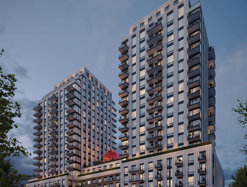 Rendering of South Forest Hill Condos during golden hour
