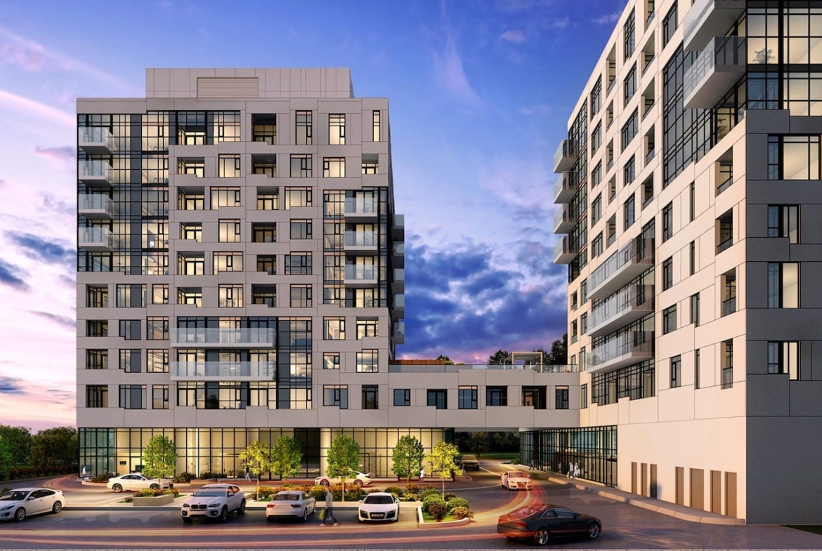 Rendering of Gemini Condos exterior entrance