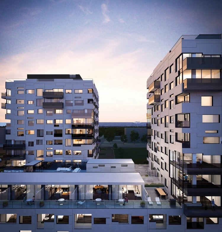 Rendering of Gemini Condos exterior siding detail