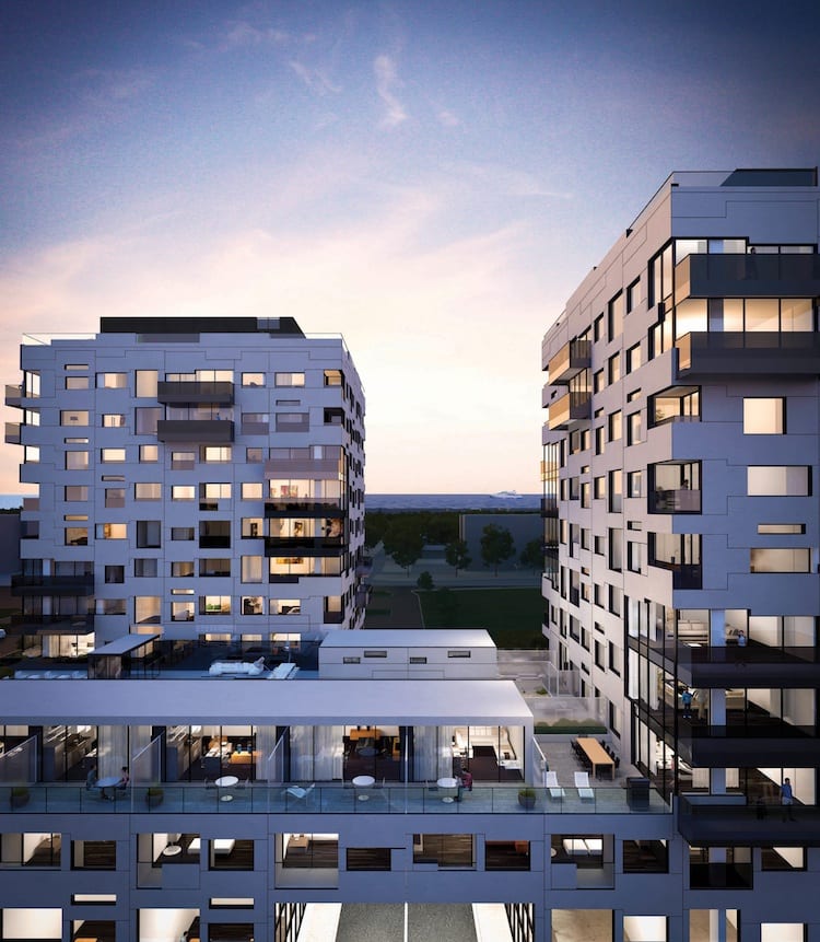 Rendering of Gemini Condos exterior siding detail