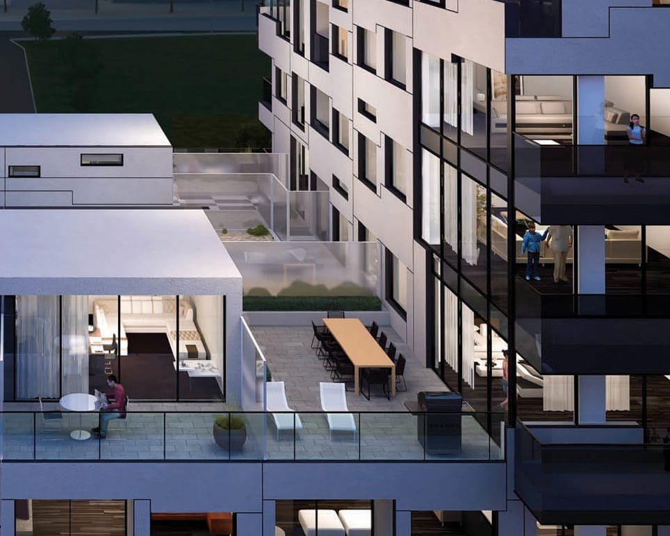 Rendering of Gemini Condos exterior rooftop terrace