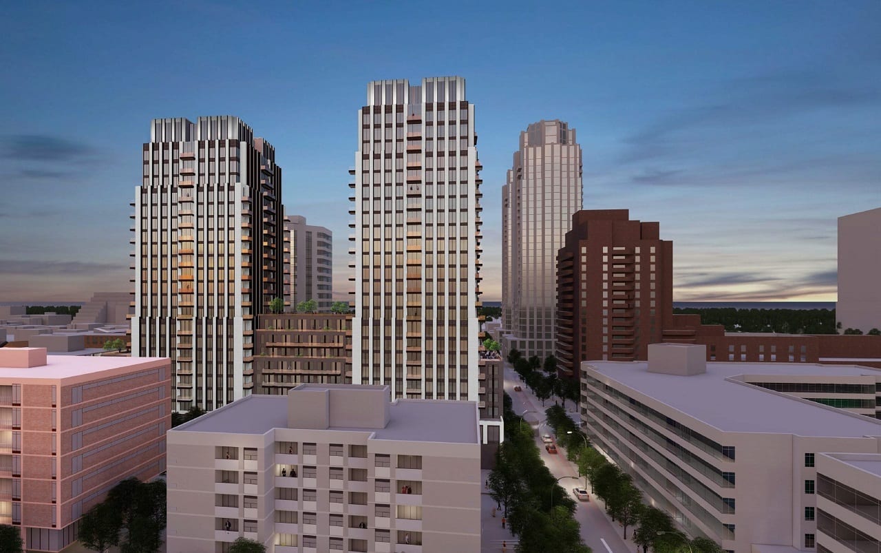Rendering of South Forest Hill Residences exterior older render two towers