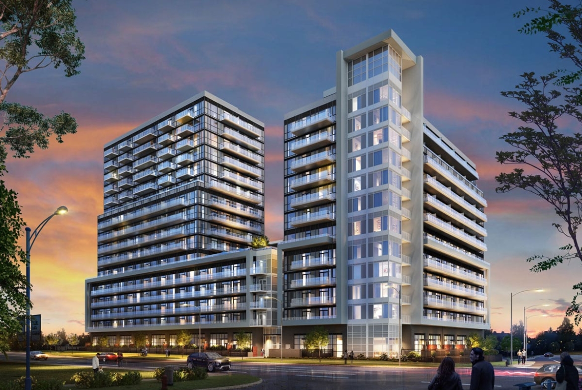 Rendering of Highmark Condos exterior at night