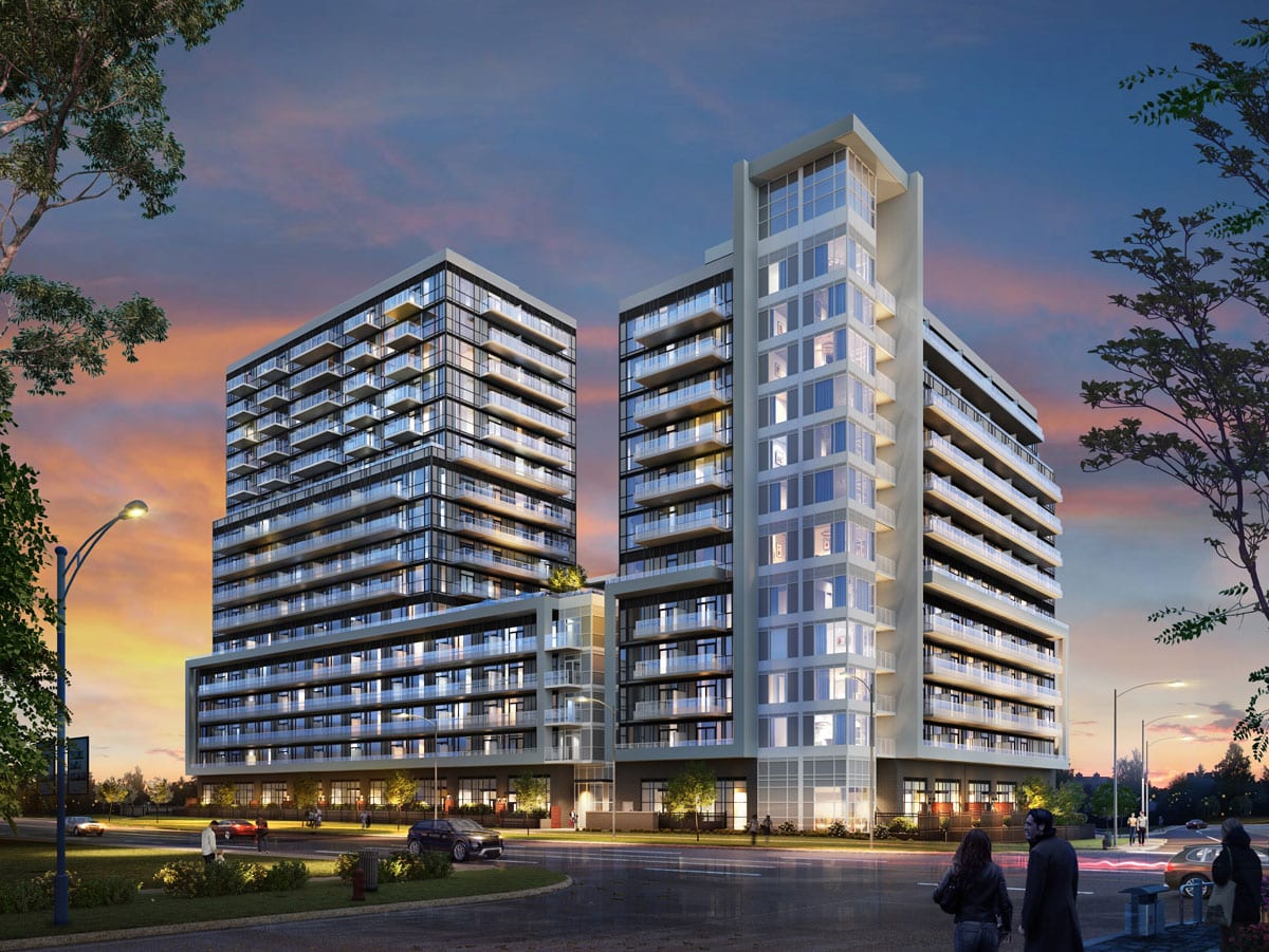 Rendering of Highmark Condos exterior at night