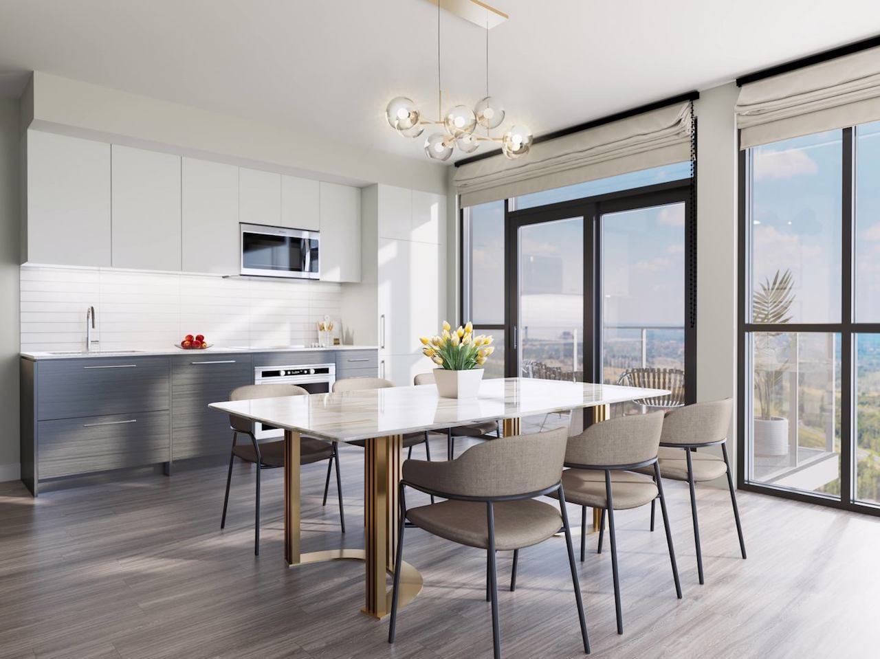 Rendering of The Highmark Condos suite interior kitchen cabinet style 1