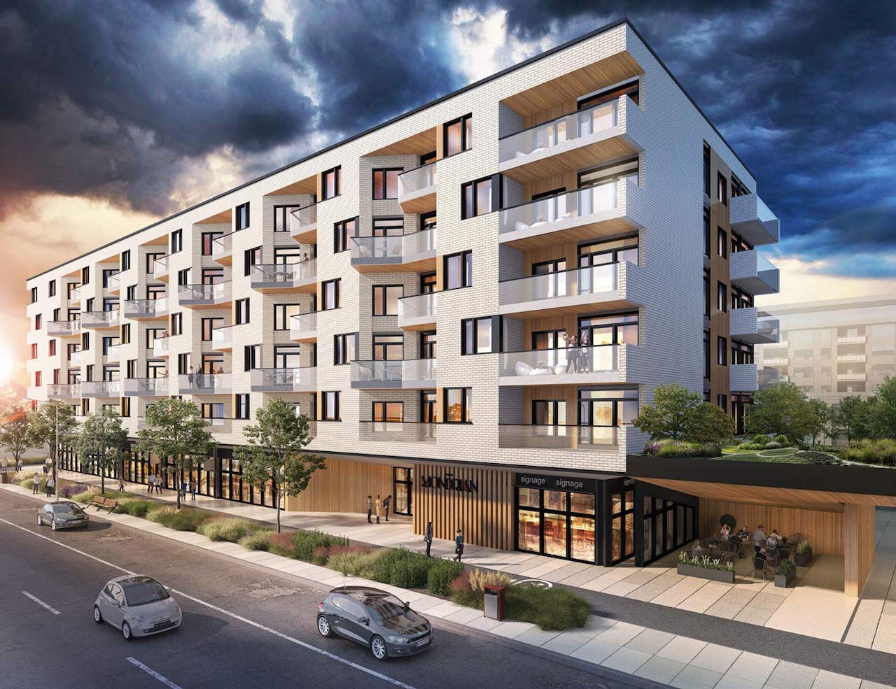 Rendering of The Mondrian Condos exterior side view