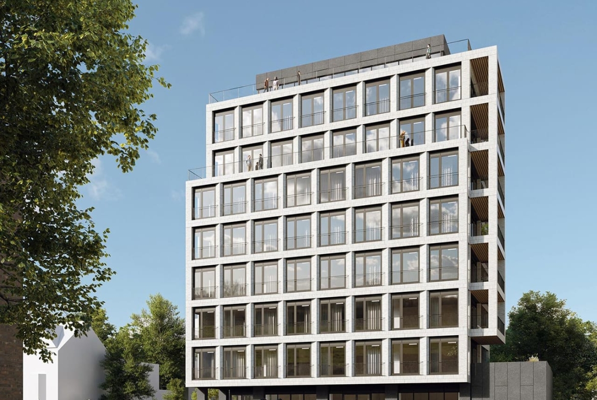 Rendering of The Webley Condos exterior angled front view