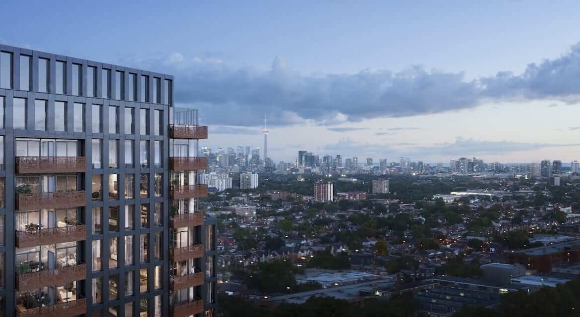 Exterior rendering of 316 Junction Condos at dusk.