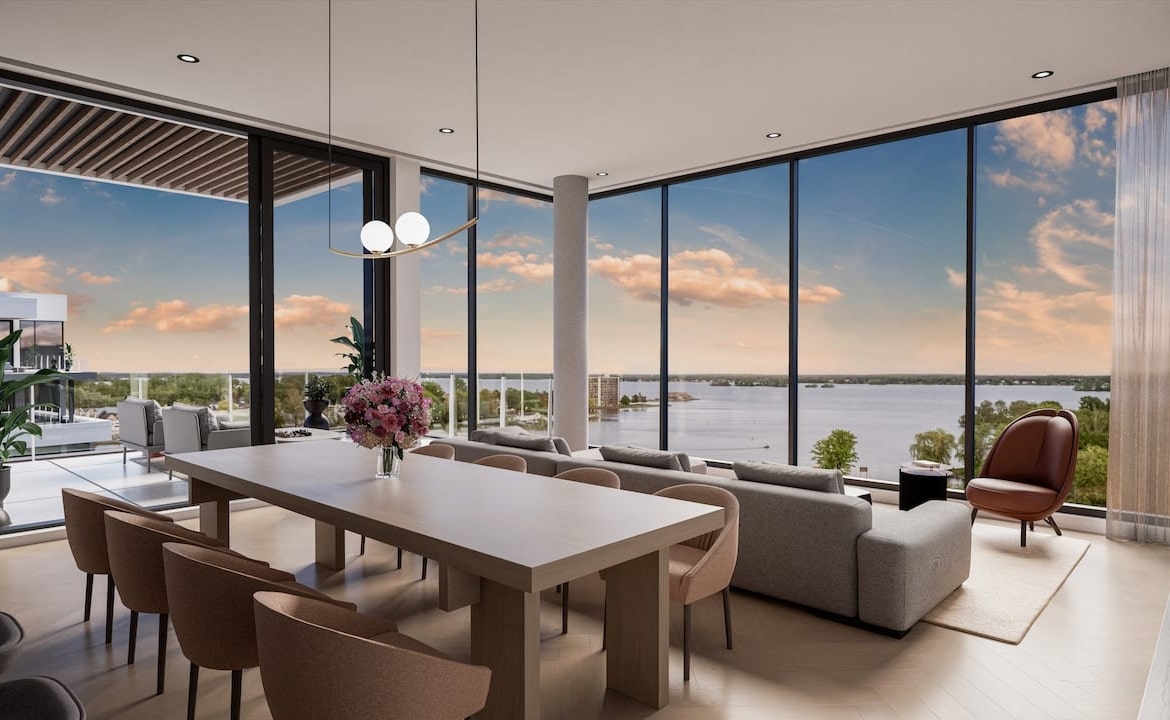 Rendering of Porta Condos suite interior during the evening