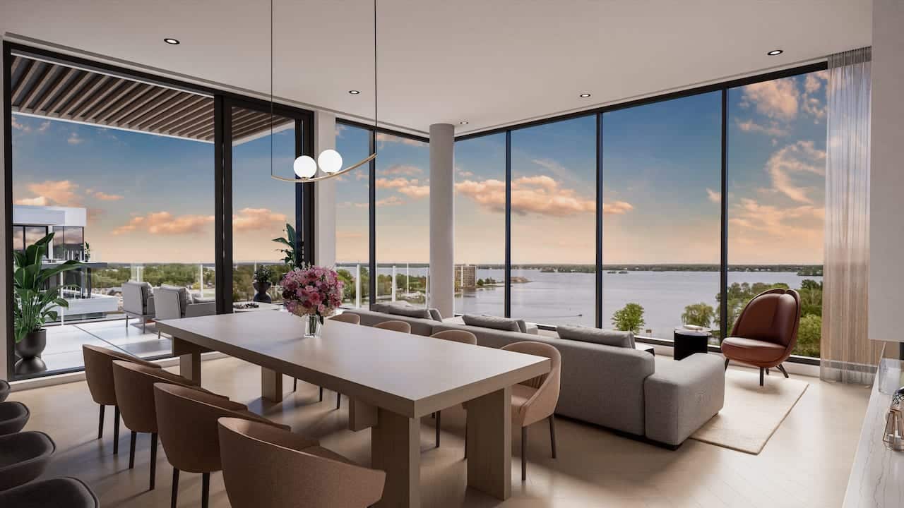 Rendering of Porta Condos suite interior during the evening
