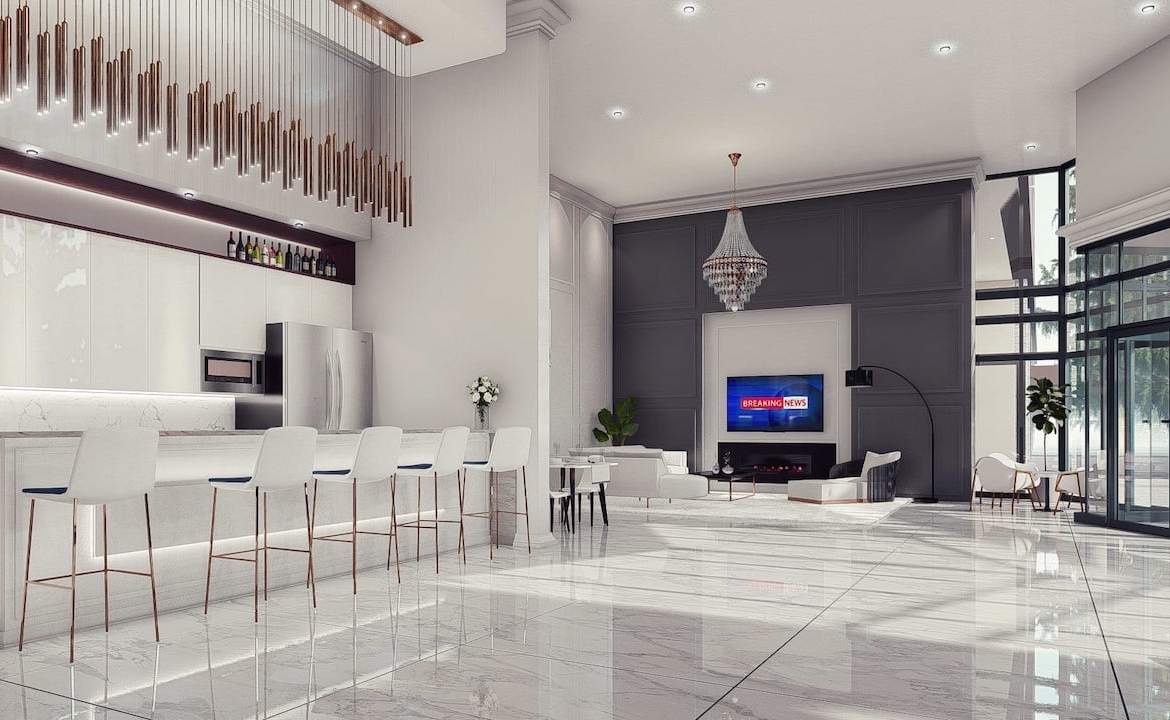 Rendering of Springbank Lux Condos party hall