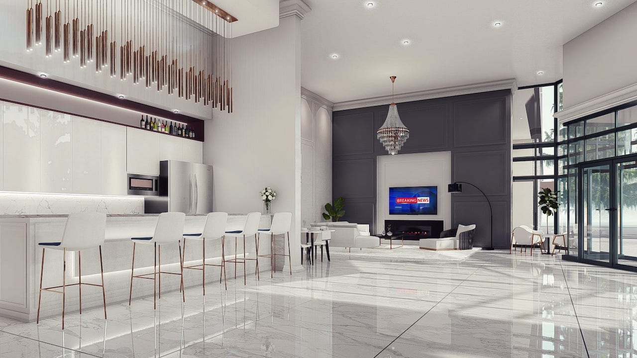 Rendering of Springbank Lux Condos party hall