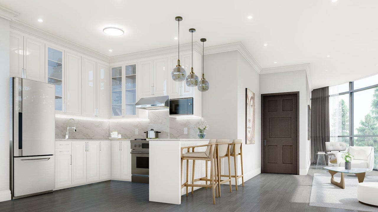 Rendering of Springbank Lux Condos suite kitchen