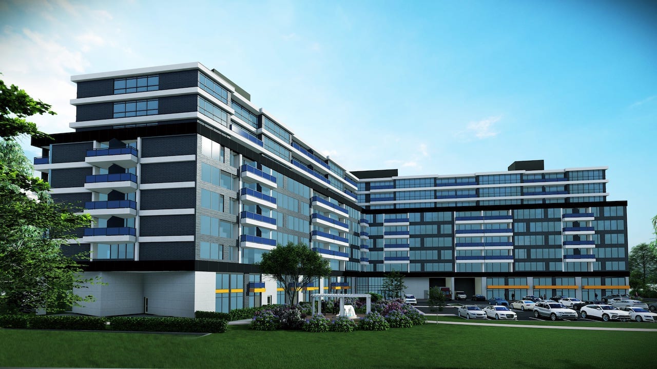 Rendering of Springbank Lux Condos exterior Gold canopy C