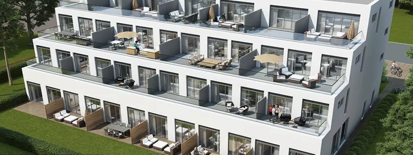 Rendering of Nuewest Condos exterior aerial