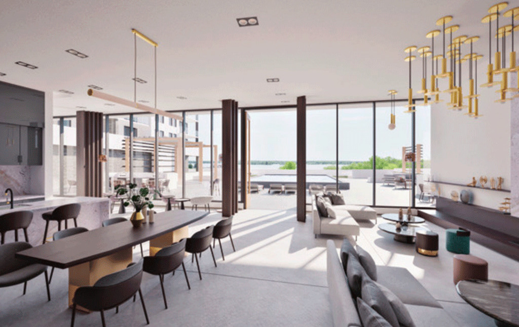 Rendering of Porta Condos party room interior