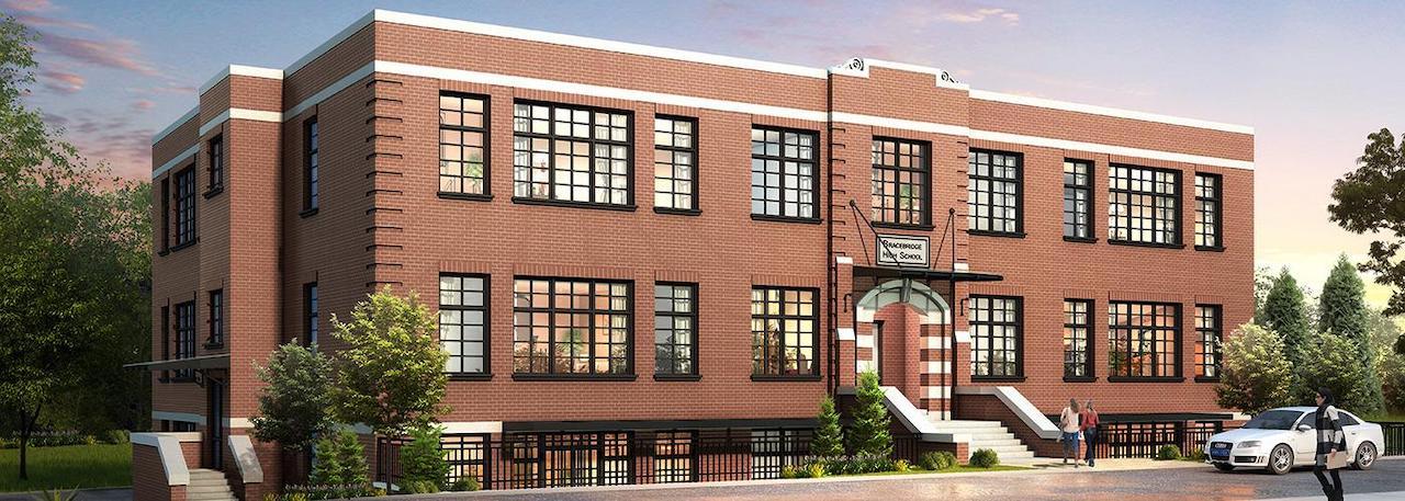 Exterior rendering of Unexusmuskoka Condos building entrance