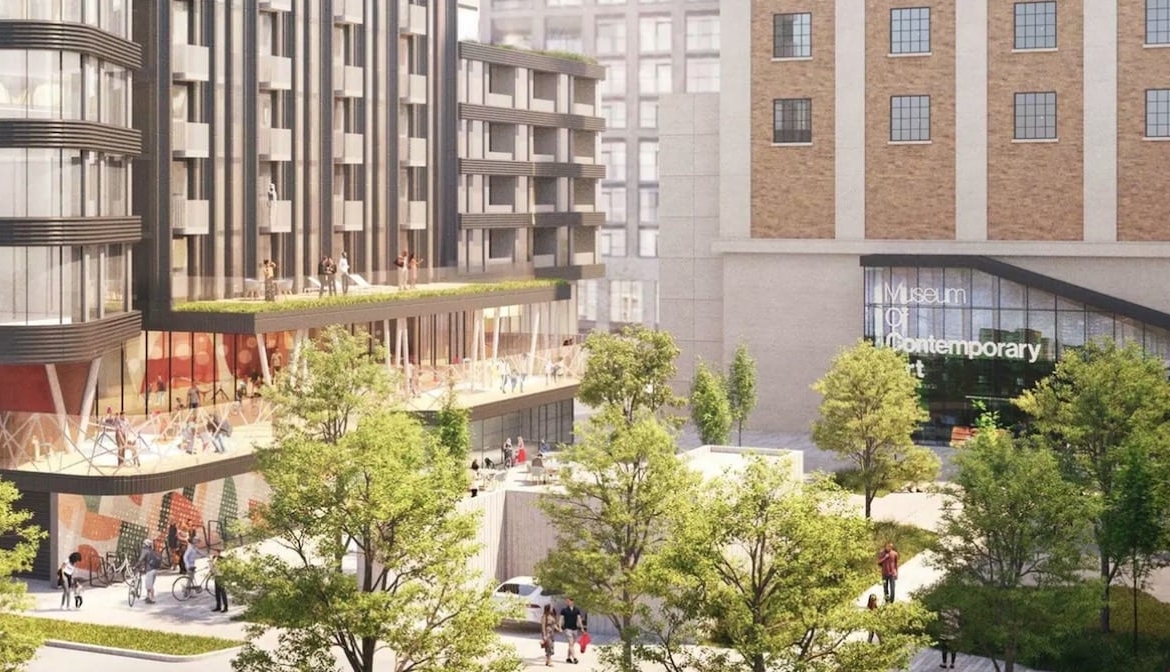 Exterior rendering of 150 Sterling Road Condos courtyard